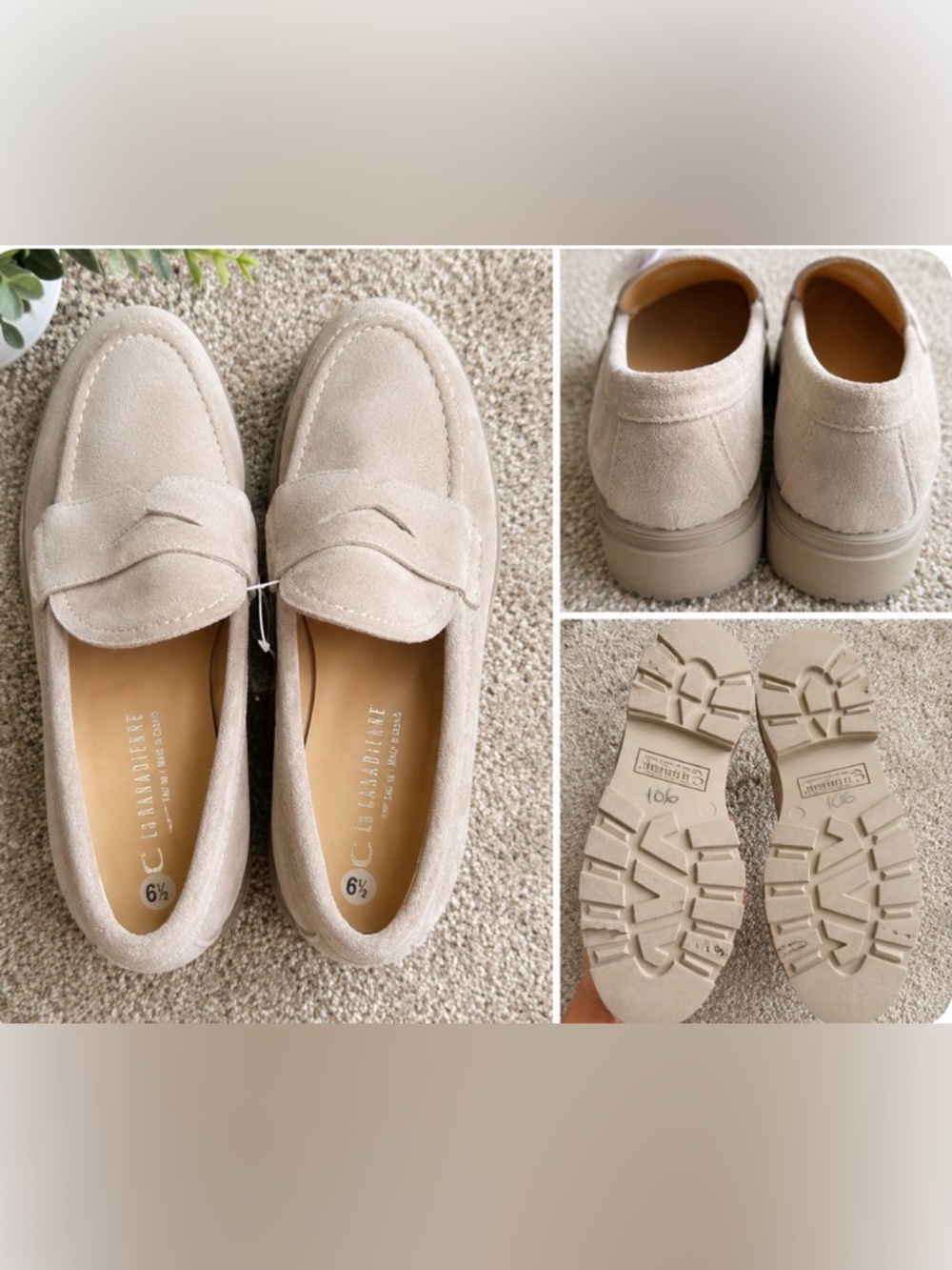 La Canadienne Suede Lug Sole Loafers Women’s Size 6.5 Beige/Taupe